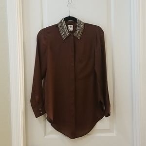 Haute Hippie Silk Blouse with Embellished Collar